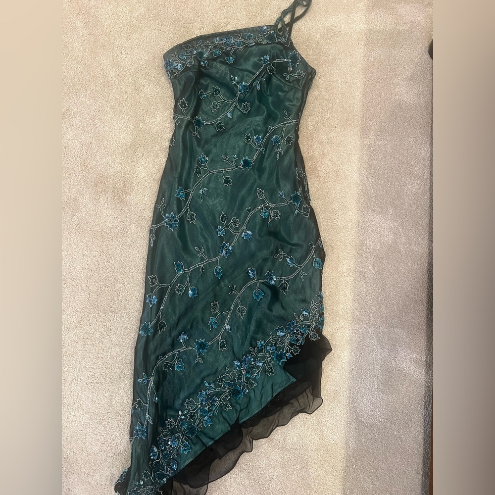 Scala Asymmetrical Dress in Teal and Black